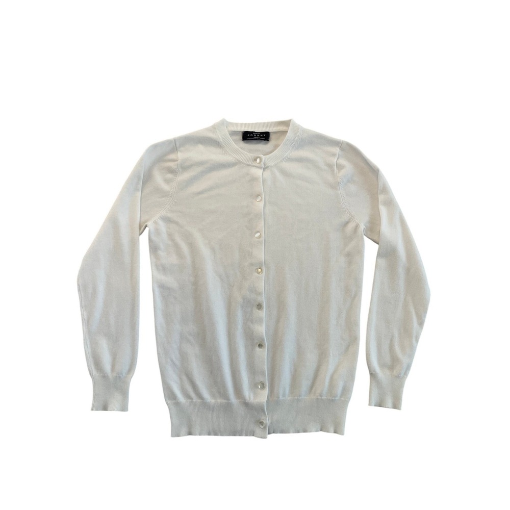 White Button Up Lightweight Knitted Cardigan Sweater Crew Neck S Made by Johnny